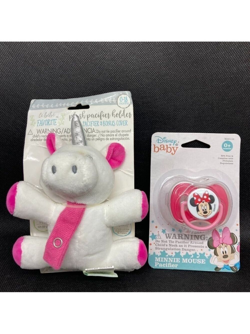 New with tags Disney pacifier and Le BeBe unicorn pacifier holder